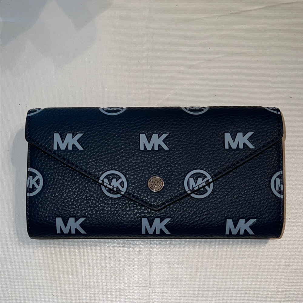 Michael Kors Navy and Baby Blue Logo Clutch